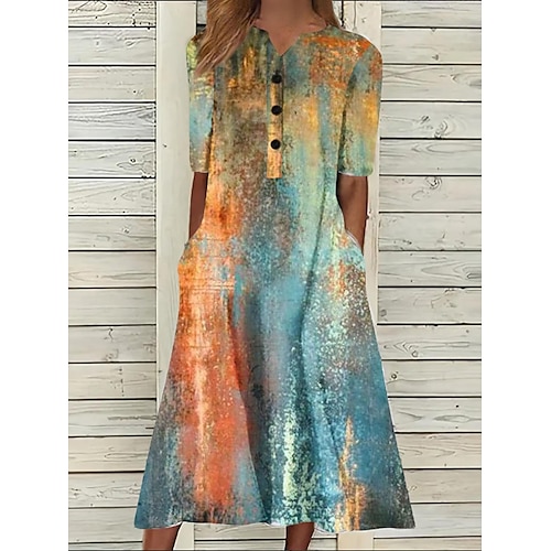 

Tenue décontractée Robe d'été Robe imprimée Femme A Ombre Bouton Poche Col fendu Mode Vêtement de rue du quotidien Vacances Manche Courte Standard Bleu Eté Printemps S M L XL XXL