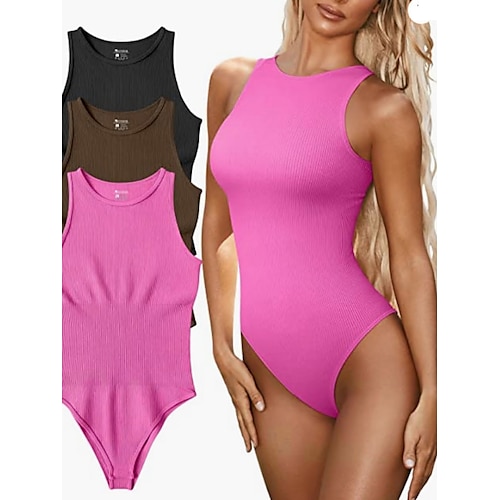 

Damen Bodysuit Hohe Taillenlinie Feste Farbe Rundhalsausschnitt Strassenmode Brautkleider schlicht Strasse Täglich Regular Fit Ärmellos Schwarz Weiß Rosa S M L XL Sommer