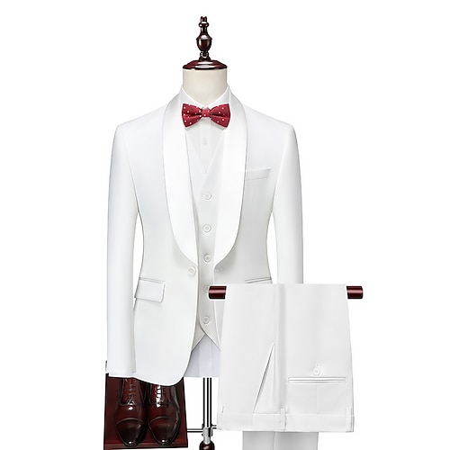 

Costume Homme Mariage Ensemble de 3 pièces Blanche Couleur Pleine Coupe Standard Droit un bouton 2023