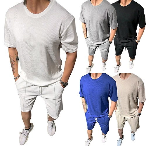 

Homme Costumes T-shirt Survêtement Chemise de tennis Ensemble short et t-shirt Plein Ras du cou Usage quotidien Vacances Manches courtes 2 Pièces Vêtement Tenue Mode Sport Décontractées