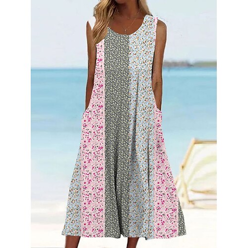 

Tenue décontractée Robe d'été Robe imprimée Femme Graphic Floral Imprimer Col Ras du Cou Actif Mode du quotidien Vacances Sans Manches Mince Blanche Rose Claire Beige Eté Printemps S M L XL XXL