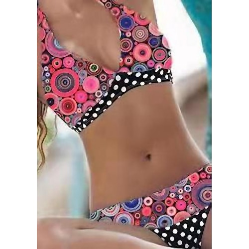 

Mulheres Roupa de Banho Biquíni Normal roupa de banho 2 Peças Estampado Circulo Amarelo Rosa claro Fatos de banho Esportivo Roupa de Praia Verão