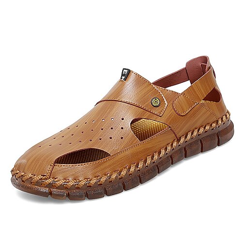 

Men's Sandals Flat Sandals Leather Sandals Hand Stitching Comfort Sandals Casual Beach Outdoor Beach Cowhide Breathable Red Brown Black khaki Summer