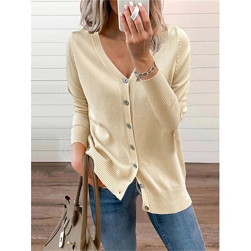 

Damen Strickjacke Strickwaren Gerippt Stricken Taste Feste Farbe V Ausschnitt Stilvoll Brautkleider schlicht Outdoor Täglich Sommer Frühling Schwarz Weiß Gelb S