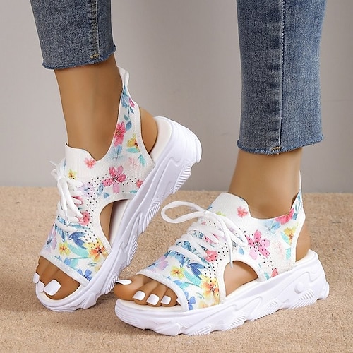 

Damen Sandalen Flache Sandalen Übergrössen Outdoor Täglich Ausgeschnitten Niete Flacher Absatz Peep Toe Vintage Brautkleider schlicht Wanderschuhe Fliegendes Weben Regenbogen