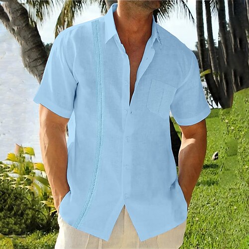 

Hombre Camisa camisa de lino Abotonar la camisa Camisa de verano Camisa de playa Negro Blanco Azul Piscina Manga Corta Plano Diseño Verano Casual Diario Ropa Bolsillo delantero