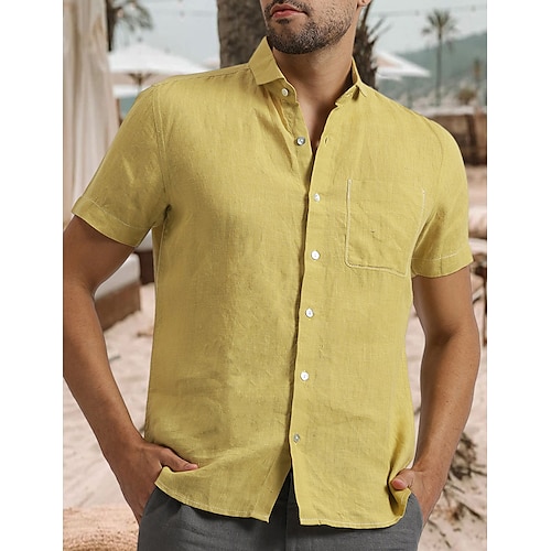 

Homme Chemise Chemise Lin Chemise décontractée Chemisette Chemise d'été Chemise de plage Noir Blanche Jaune Manche Courte Plein Revers Printemps été Hawaïen Vacances Vêtement Tenue Poche