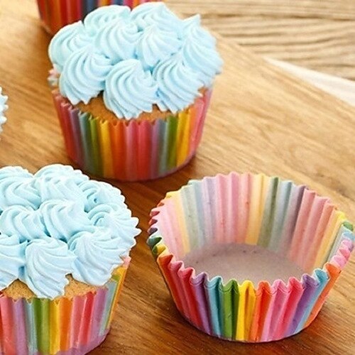 

100Pcs Rainbow Color Cupcake Liner Baking Cup Cupcake Paper Cake/cream Piping Bag Tray Mold Decorating Tools