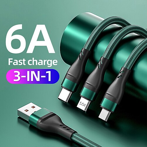 

3 en 1 tressé câble micro usb type c 100w chargeur de téléphone intelligent cordon pour iphone 13 pro xiaomi huawei 6a ligne de données de charge rapide