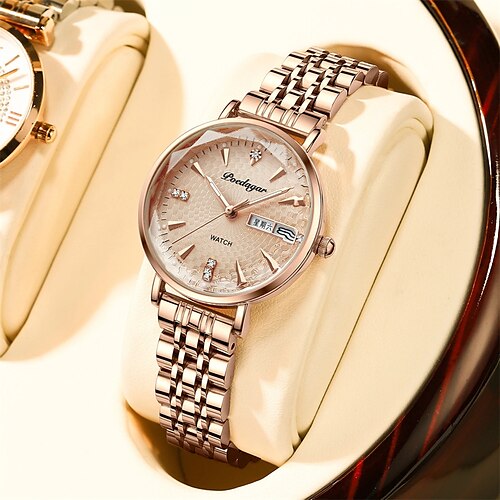 

POEDAGAR Women Quartz Watch Fashion Luxury Diamond Analog Wristwatch Calendar Date Week Waterproof Casual Ladies Watch