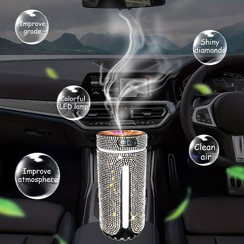 

Luxury Diamond Humidifier LED Light Car Diffuser Auto Air Purifier Aromatherapy Diffuser Air Freshener Car Accessories for Woman