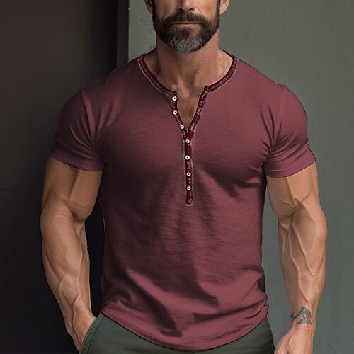 

Men's Henley Shirt Tee Top Plain Henley Street Vacation Short Sleeves Clothing Apparel Fashion Designer Basic