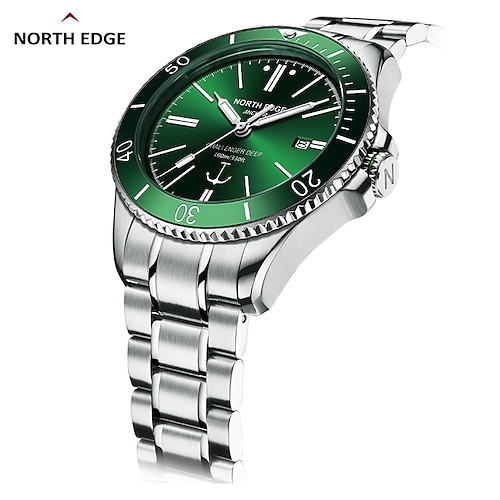 

NORTH EDGE Hombre Relojes Mecánico Esfera Grande Negocios Reloj de Muñeca Cuerda Automática Luminoso Submarinismo Calendario Correa de acero inoxidable Reloj