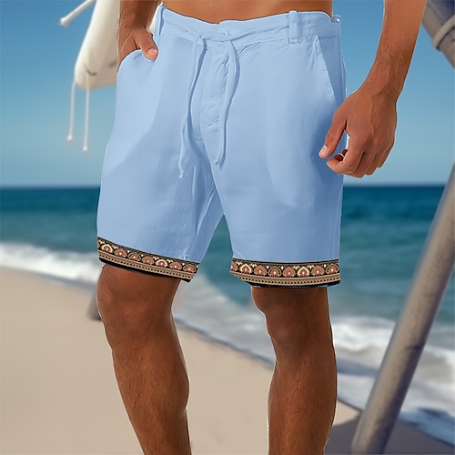 

Homme Short Short en lin Short d'été Short de plage Patchwork Cordon Jambe droite Plein Confort Respirable Court Casual du quotidien Vacances Mélange de Lin Coton Mode Style Ethnique Blanche bleu