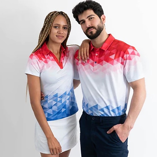 

Homens Mulheres polo combinando Camisa polo de caminhada vestuário de golfe Respirável Secagem Rápida Leve Manga Curta Blusas Geometria Verão Golfe