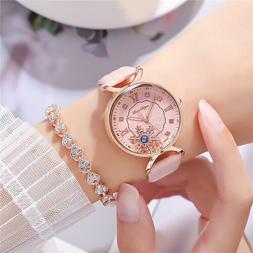 

montre à quartz pour femme avec bracelet ensemble casual femmes montre analogique quartz style papillon style moderne papillon mignon étanche pu montre en cuir femme horloge