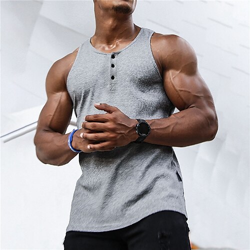 

Herren Tank Top Shirt Unterhemden Ärmelloses Hemd Glatt Grubenstreifen Henley Sport Natur Athlässigkeit Ärmellos Taste Bekleidung Modisch Strassenmode Muskel