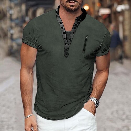 

Herren T Shirt Henley Shirt T-Shirt Glatt Henley Strasse Urlaub Kurze Ärmel Bekleidung Modisch Designer Basic