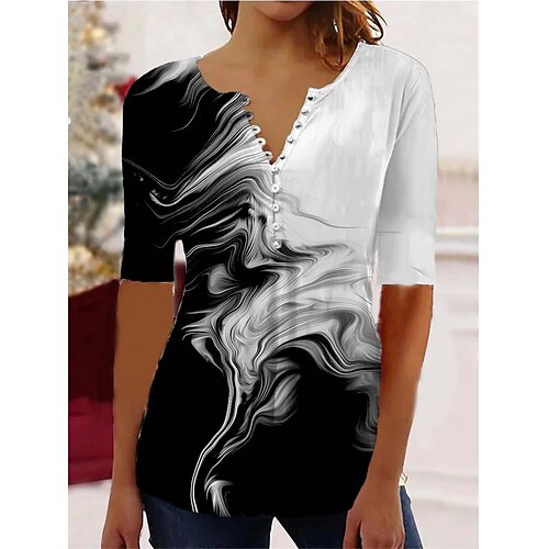 

Mulheres Camisa Social Blusa Preto Cinzento Gráfico Abstrato Botão Imprimir Manga Curta Casual Básico Decote Redondo Padrão S