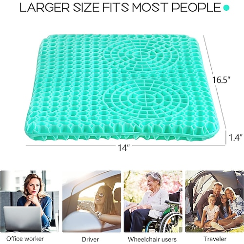 

Gel Seat Cushion Reducing Pain Of Hip Back From Long Sitting, Breathable Cooling Seat Cushion Honeycomb Design Absorbs Pressure Portable for Office Chair Sofa Car Wheelchair