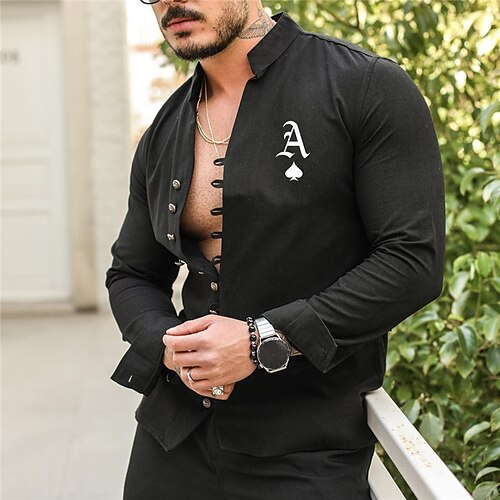 

Homens Camisa Social Estampas Abstratas Pôquer Colarinho Chinês Preto Ao ar livre Rua Manga Longa Imprimir Roupa Moda Designer Casual Confortável