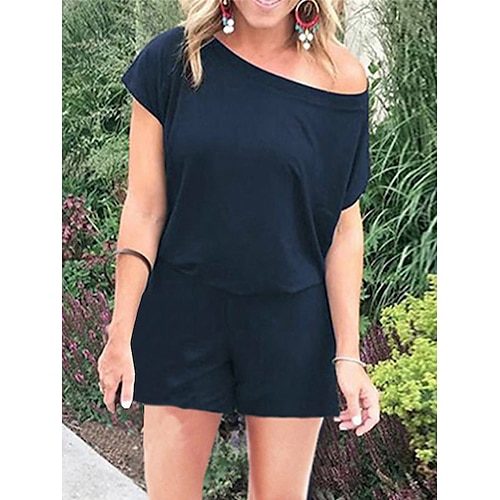 

Mujer Mono Color sólido hombro frío Ropa de calle Diario Noche Ajuste regular Manga Corta Negro Vino Verde Ejército S M L Verano
