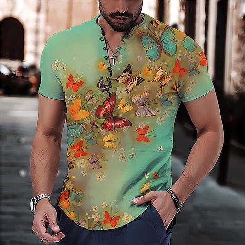 

Homens Camisa Social Camisa havaiana Borboleta Coqueiro Estampas Abstratas Colarinho Chinês Branco Amarelo Roxo Verde Cinzento Ao ar livre Rua Manga Curta Imprimir Roupa Moda Roupa de rua Designer