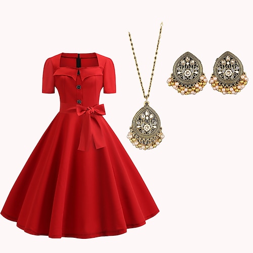 

Beldad Retro Antiguo Sensual El gran Gatsby Años 70 Vestido de fiesta de graduación Conjunto de accesorios Mujer Hebilla Disfraz Collar / pendientes Cosecha Cosplay Fiesta de Boda Vestido Discoteca