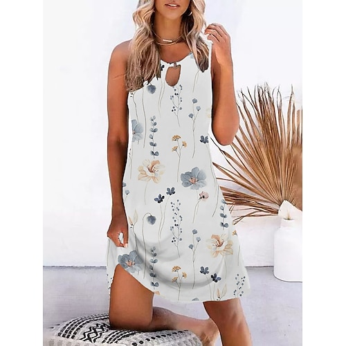 

Mujer Vestimenta casual Vestido de Tanque Vestido de verano Floral Ahuecado Estampado Con Tirantes Mini vestido Activo Moda Exterior Diario Sin Mangas Ajuste regular Blanco Azul Piscina Morado Verano