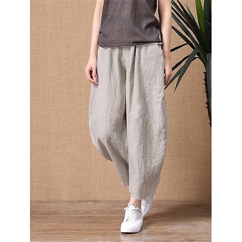 

Women's Capri shorts Harem Pants Cotton And Linen Black White Yellow Streetwear Casual Comfort Vacation Casual Daily Weekend Pocket Capris Comfort Plain S M L XL 2XL