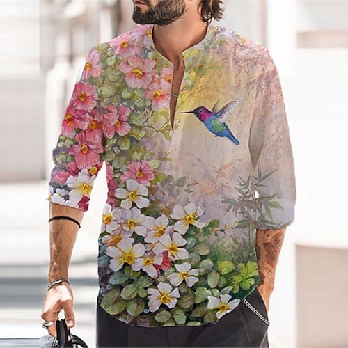 

Homme Chemise Chemise Lin Floral Imprimés Photos Mao Rose Claire Gris Extérieur Plein Air manche longue Imprimer Vêtement Tenue Lin Mode Vêtement de rue Design Décontractées