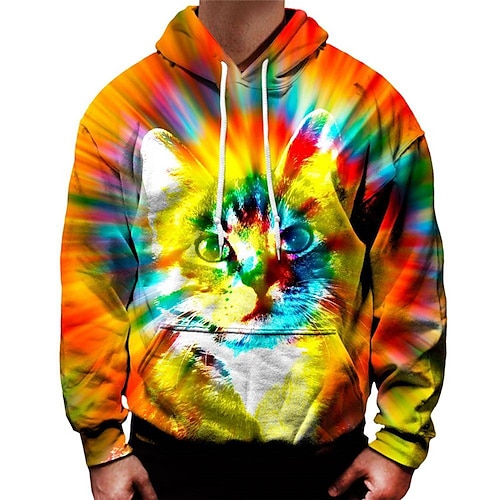 

Herren Hoodie Sweatshirt Kapuze Orange Mit Kapuze Tier Katze Grafik-Drucke Bedruckt Täglich Sport 3D-Druck Strassenmode Designer Basic Frühling Herbst Bekleidung Kapuzenpullover Sweatshirts