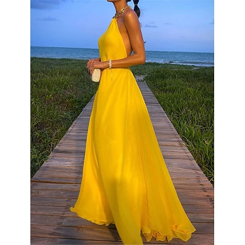 

Per donna Abito da ballo Vestito da festa Abito da ospite di nozze Abito lungo Abito lungo Nero Giallo Senza maniche Colore puro Schiena scoperta Estate Primavera Autunno Halter Neck Di tendenza