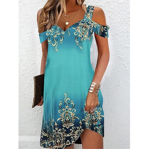 

Damen Lässiges Kleid Ethnisches Kleid Sommerkleid Blumen Stammes Kalte Schulter Bedruckt Gurt Minikleid Vintage Ethnisch Outdoor Täglich Kurzarm Regular Fit Gelb Rosa Blau Sommer Frühling S M L XL XXL
