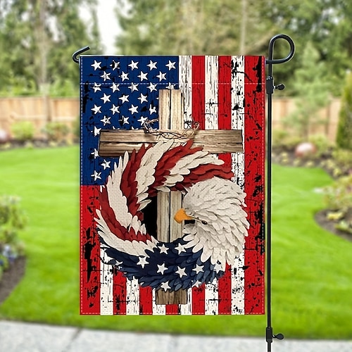 

Patriotic American Star and Strip Floral Welcome Garden Flag 1218 Inch Double Sided 4th of July Independence Day Memorial Day Yard Outdoor Decor