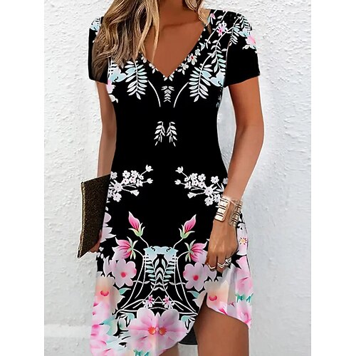 

Women's Casual Dress Summer Dress Print Dress Floral Print V Neck Mini Dress Active Fashion Outdoor Daily Short Sleeve Regular Fit Black Pink Blue Summer Spring S M L XL XXL