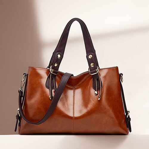 

Women's Handbag Tote Boston Bag PU Leather Shopping Daily Zipper Large Capacity Waterproof Durable Solid Color Color Block Wine Red Black Blue