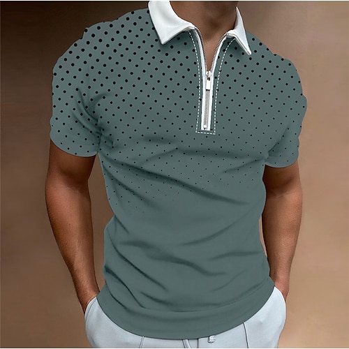 

Herren Zip Polo Revers-Polo Poloshirt Golfhemd Punkt Grafik-Drucke Umlegekragen Weiß Grün Outdoor Strasse Kurze Ärmel Zip Bedruckt Bekleidung Modisch Designer Brautkleider schlicht Atmungsaktiv