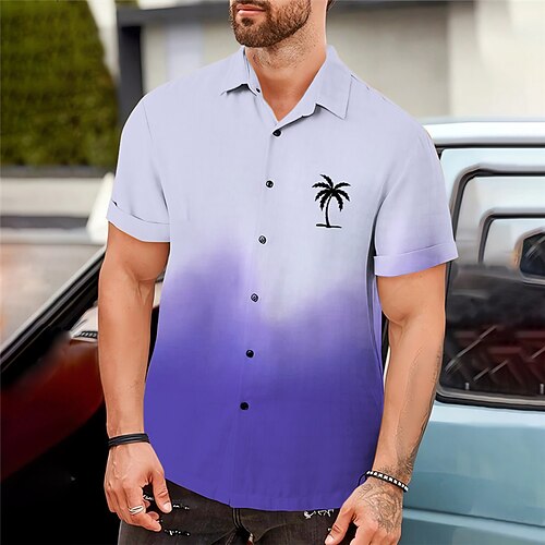 

Homens Camisa Social Camisa havaiana Gradiente Coqueiro Estampas Abstratas Aberto para a Lateral Rosa Vinho Azul Roxo Marron Ao ar livre Rua Manga Curta Imprimir Roupa Moda Roupa de rua Designer