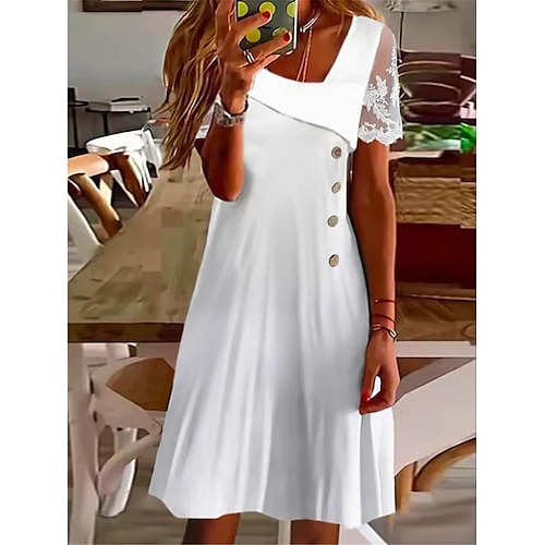 

Robe casual robe blanche Robe d'été Femme Robe mi-longue Ruché Patchwork du quotidien Rendez-vous Sortie Mode basique Col en U Manche Courte 2023 Standard Blanche S M L XL XXL