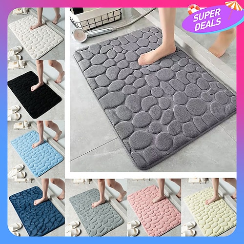 

Cobblestone Embossed Bathroom Bath Mat, Memory Foam Pad, Washable Bath Rugs, Rapid Water Absorbent, Non-Slip, Washable, Thick, Soft And Comfortable Carpet For Shower Room