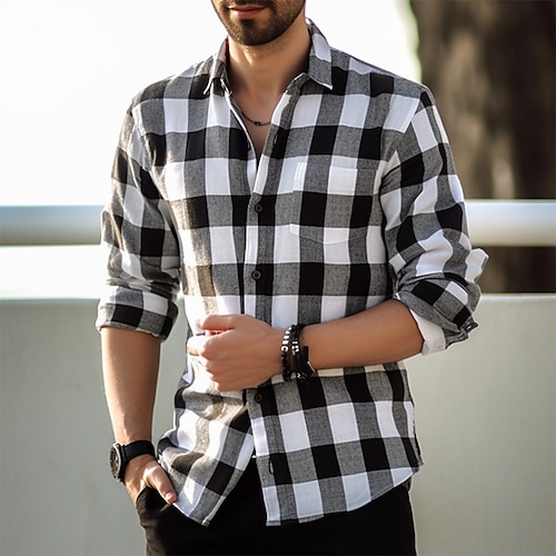 

Homens Camisa Social camisa de botão Camisa casual camisa de verão Vermelho Cinzento Manga Longa Xadrez Lapela Diário Férias Roupa Moda Casual Confortável