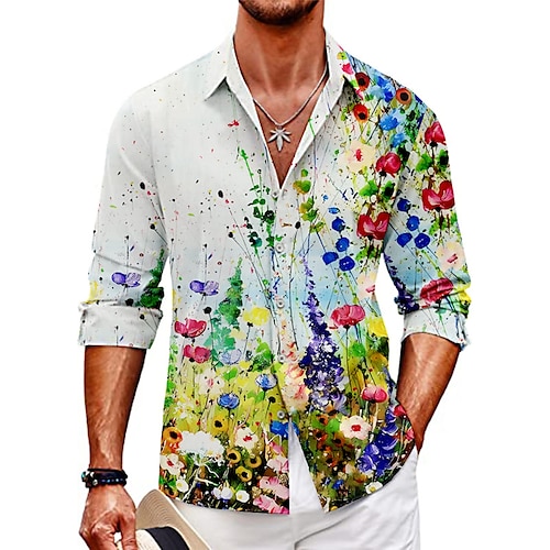 

Homens Camisa Social Floral Estampas Abstratas Aberto para a Lateral Amarelo Azul Laranja Verde Ao ar livre Rua Manga Longa Imprimir Roupa Moda Roupa de rua Designer Casual