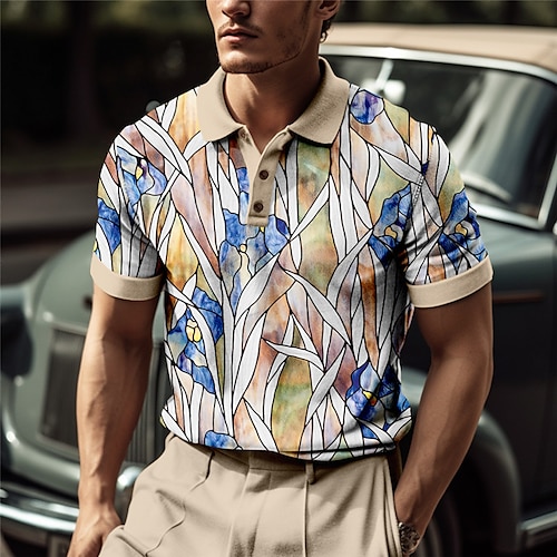 

Homens Polos de botões pólo de lapela Camiseta Polo Camisa de golfe Floral Estampas Abstratas Aberto para a Lateral Verde Azulado Amarelo Rosa Azul Verde Ao ar livre Rua Manga Curta Imprimir Roupa