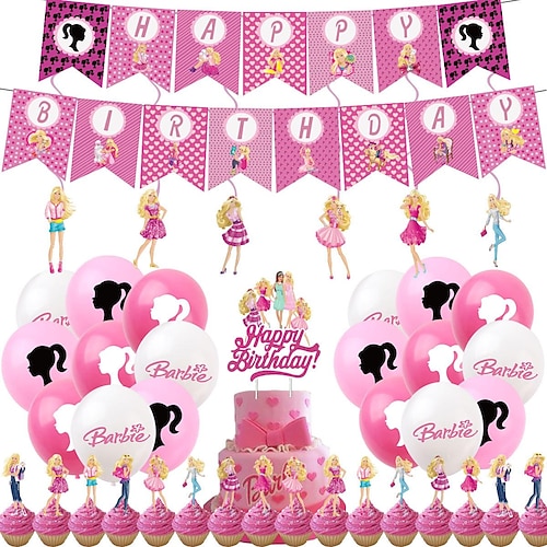 

boneca barbiecore tema balão bandeira banner bolo conjunto de cartões meninas festa de aniversário rosa decorações de praia presentes para crianças