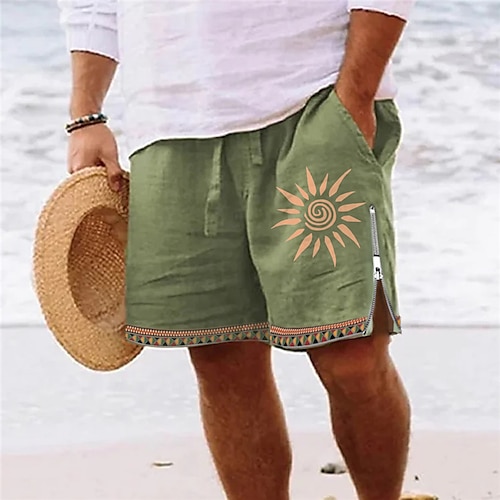 

Men's Board Shorts Swim Shorts Swim Trunks Zipper Pocket Elastic Waist Sun Graphic Prints Comfort Breathable Short Casual Daily Holiday Streetwear Hawaiian Light Green Blue Micro-elastic