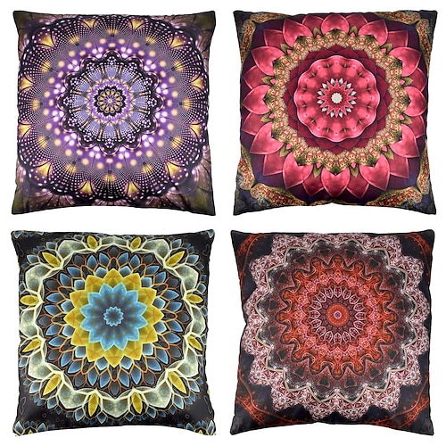 

Capa de almofada boho mandala dupla face 4 peças casa de fazenda capa de almofada quadrada decorativa macia fronha para sofá de quarto sala de estar cadeira