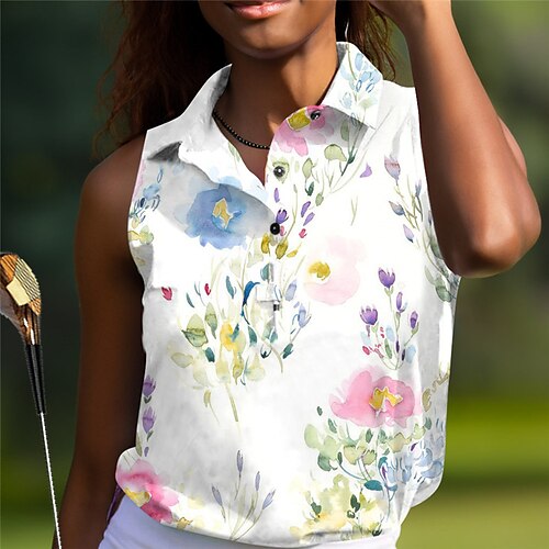 

Mujer Camisas de polo Camiseta de golf Polo con botones Transpirable Secado rápido Dispersor de humedad Sin Mangas Ropa de golf ropa de golf Ajuste regular Floral Verano Tenis Golf pepinillo