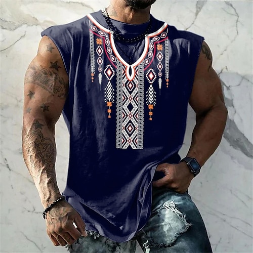 

Herren Shirt Ärmelloses T-Shirt für Männer Graphic Stammes Rundhalsausschnitt Bekleidung 3D-Druck Täglich Sport Gurte Bedruckt Designer Ethnisch Muskel