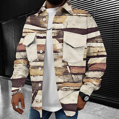 

Homens Camisa Social Listrado Estampas Abstratas Geometria Aberto para a Lateral Amarelo Verde Ao ar livre Rua Manga Longa Imprimir Roupa Moda Roupa de rua Designer Respirável